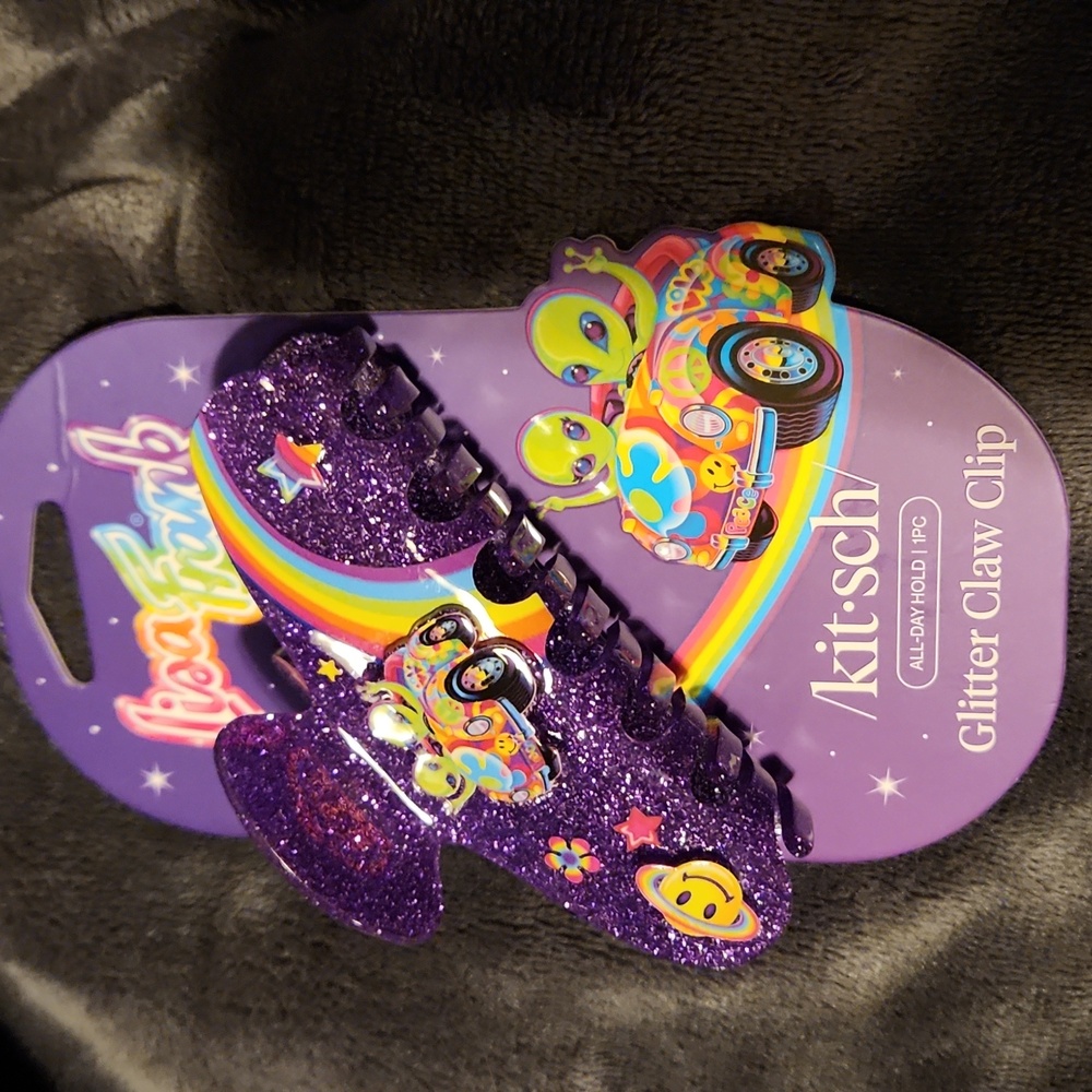 Lisa Frank Kitsch Purple Glitter Claw Clip With Alien Design